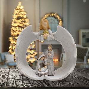 종교 크리스마스 장식품 기도 심장 모양 거룩한 가족 기독교 장식 천사 수지 동상 - Product Image 5