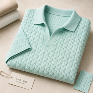 YOUR LABEL Men's Light <b>Blue</b> Cotton Knitted <b>Polo</b> <b>Shirt</b> Short Sleeve Casual Solid Color Anti-Pilling Regular Fit - Product Image 1