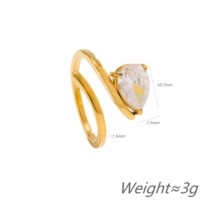 Bague élégante à double couche torsadée avec zircon en forme de larme, plaquée or 18 carats, en acier inoxydable, bague de déclaration de luxe légère pour femmes