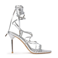 Sandales à talons métalliques à lacets personnalisées pour femmes, mode été, sexy, chaussures à talons hauts pour femmes