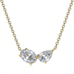 Collar de Dos Piedras Moissanite Toi Et Moi, Plata 925, Corte Oval y Pera, Chapado en Oro de 18K, Collar de Novia para Mujer, Regalo - Product Image 3