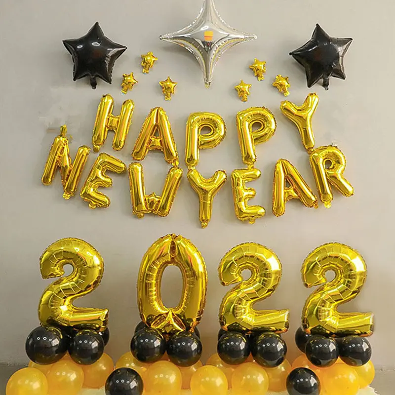 2022 globos para fiestas en forma de botellas Feliz Ano Nuevo wine bottle champagne shooting star foil balloon happy new year