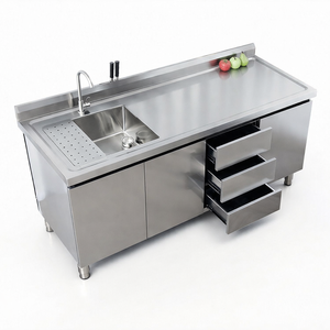 Évier de cuisine en acier inoxydable à cuve unique profonde avec dosseret et armoire de rangement, en gros, 304 201 - Product Image 2