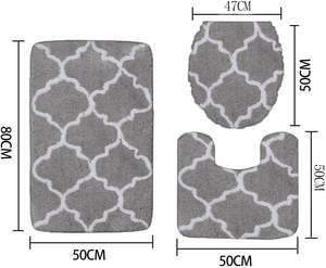 Ensemble de tapis de salle de bain au design géométrique moderne, 3 pièces, antidérapant, en polyester, tapis de douche, tapis de sol pour les toilettes - Product Image 3