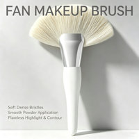 Pinceau de maquillage professionnel en bois à poils végétaliens de haute qualité, blanc, grand format, en forme d'éventail, pour poudre libre et contouring