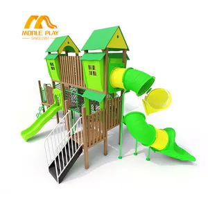 पीई सामग्री लकड़ी के बड़े आउटडोर खेल का मैदान बच्चों के आउटडोर खेल का मैदान स्लाइड