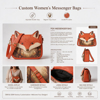 Sac Messager Personnalisé pour Femme, Motif Chat de Dessin Animé, en Cuir PU, Sac à Bandoulière avec Rabat, Portable pour Usage Quotidien