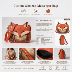 Sac Messager Personnalisé pour Femme, Motif Chat de Dessin Animé, en Cuir PU, Sac à Bandoulière avec Rabat, Portable pour Usage Quotidien - Product Image 4