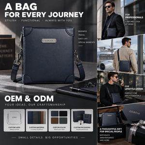 Sac bandoulière vertical pour homme en cuir PU, pochette messager d'affaires, sac de voyage fin avec plaque logo métallique OEM ODM - Product Image 6