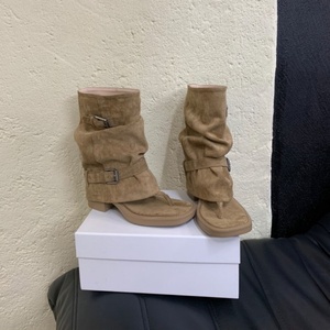Women <b>Knee</b>-<b>high</b> Boots British Style Frosted Belt Buckle Sandals with Elevated Toe Boots Versatile Women Boots - Product Image 5