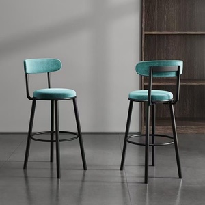 Nordic Modern Minimalist Black High Bar <b>Stool</b> <b>Leather</b> Backrest with Iron Frame for Home Living Room and Kitchen Bar <b>Stools</b> - Product Image 3