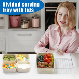 Stackable Portable 8 Compartment Plastic Clear Snack <b>Box</b> <b>Container</b> Snackle <b>Box</b> Divided Serving Tray With Lid and Handle - Product Image 4