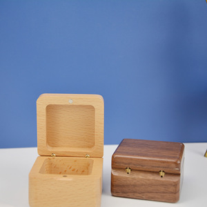 Walnut And Beech Wood Ring <b>Box</b> Square Jewelry Packaging Storage <b>Box</b> For Wedding Rings And <b>Earrings</b> - Product Image 3