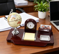 Ornement de bureau en ABS avec globe rotatif et horloge, organiseur de bureau exécutif bordeaux pour cadeau d'entreprise