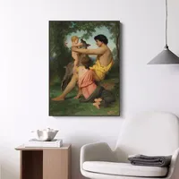 Affiche d'art classique de l'artiste William Bouguereau, peinture à l'huile sur toile, art mural animalier, décoration de salon, décoration de la maison, original