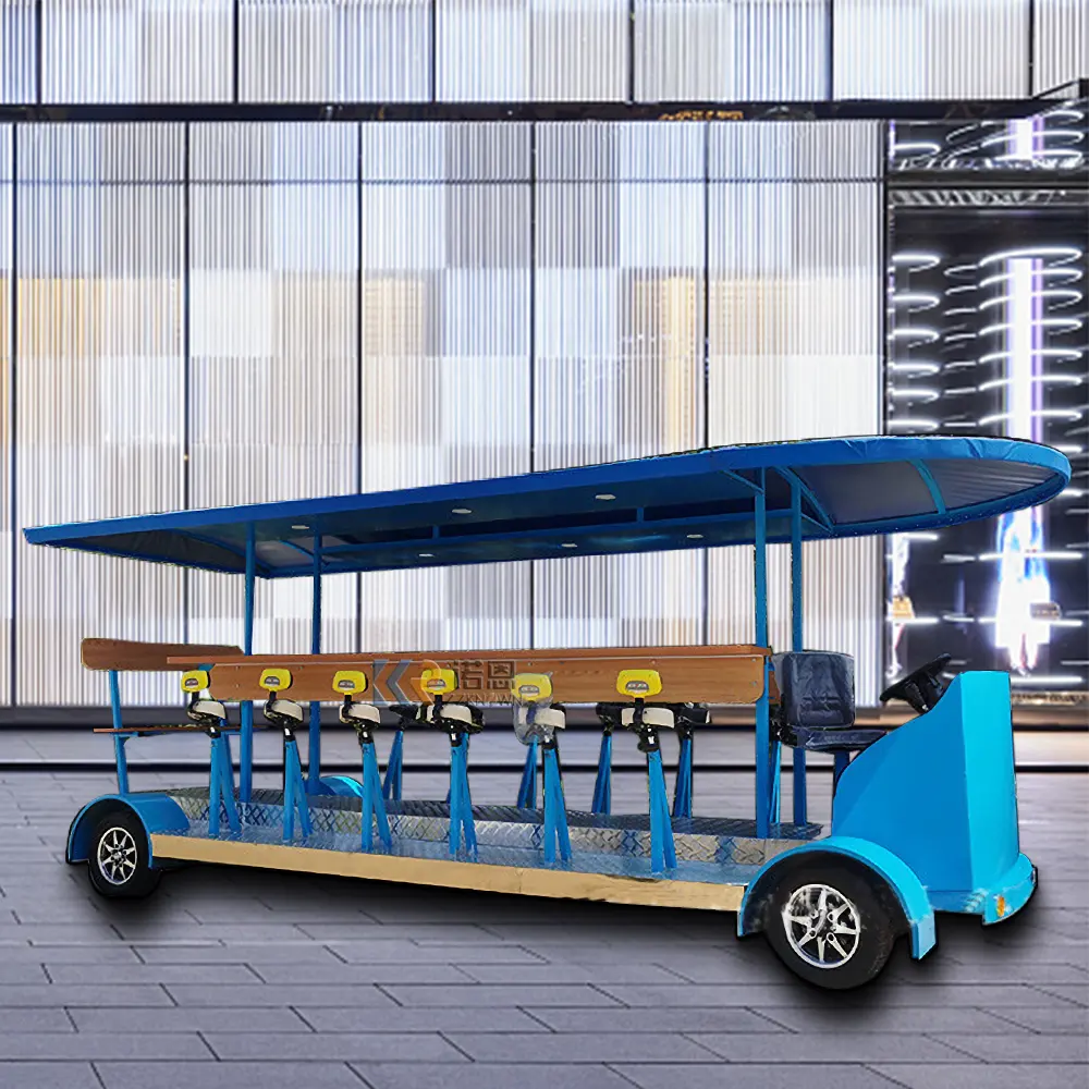 La nouvelle annonce Light Blue Beer Party Bike Pedal Tour Sightseeing Mobile Bar Many People Party