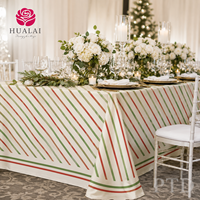 Nappe de Noël HuaLai sur mesure en faux coton et polyester, rayures rouges et vertes, imprimé étoiles, pour table de salle à manger de fêtes