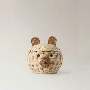 Rattan Bear Face <b>Storage</b> Basket Round Woven Plant Fiber Cartoon Design for Kid Room <b>Storage</b> - Product Image 1