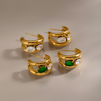 Boucles d'oreilles créoles dorées personnalisées pour femme en acier inoxydable 316L, double tube, zircon, pour le bureau, les soirées, cadeau pour elle, style vintage