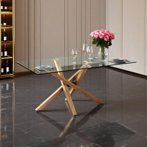 Juego de mesa de comedor compacto de vidrio moderno para ahorrar espacio, muebles de comedor para el hogar morados de fibra Blanca Dorada - Product Image 3