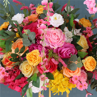 Cadre de mariage toile de fond décor Orange rose Arrangement Floral avec accrocher fleur de cerisier Table pièce maîtresse boule rideau fleur