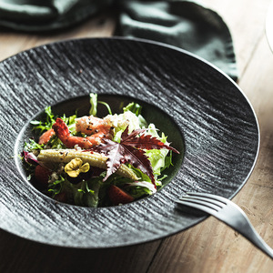 Stone Pattern Straw Hat Style Round Soup <b>Plate</b> With Microwave Safe Glazed Finish for Japanese Minimalist Restaurant Tableware - Product Image 4