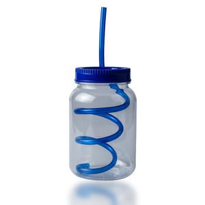 Pot Mason en plastique orange de 24 oz de qualité alimentaire pour les fêtes et événements d'Halloween avec couvercle et paille - Product Image 3