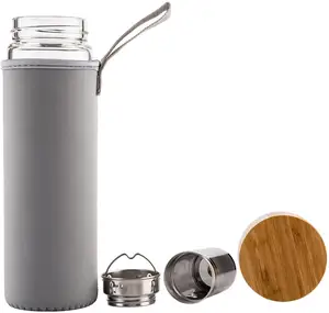 عالية الجودة خالية من BPA الفاكهة الشاي Infuser البورسليكات الزجاج زجاجة المياه مع غطاء من البامبو كوب سفريات يحتفظ بدرجة حرارة المشروبات 17oz