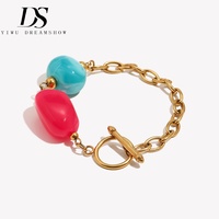 Bracelet Dreamshow en perles acryliques plaqué or avec fermoir OT, perles épaisses colorées, bijoux ajustables pour femmes, bijoux de créateur