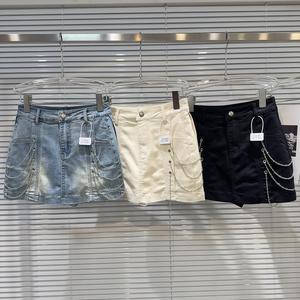 AELESEEN 2025 primavera nueva falda acampanada para mujer falda Casual diseño moda cadena decoración agua caliente gradiente Denim Mini falda - Product Image 4