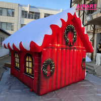 Maison de Noël gonflable géante de 3 m de haut pour l'extérieur, cabane rouge géante de Père Noël avec lumières LED et toit enneigé pour la décoration de fête de fin d'année