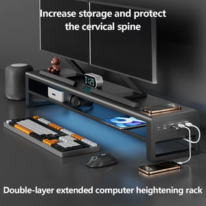 Nouveau support de moniteur universel réglable en hauteur en métal noir, double écran, chargement sans fil, hub de rangement pour clavier, facile à utiliser - Product Image 3