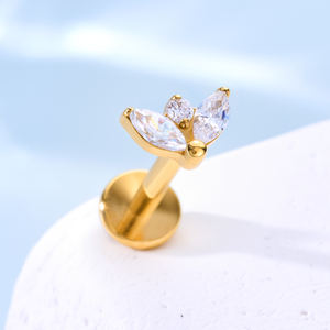 TOPOSH Boucles d'oreilles en zircon coloré, serties de trois griffes, plaqué or 14K, labret en titane à filetage interne pour cartilage et hélix - Product Image 3