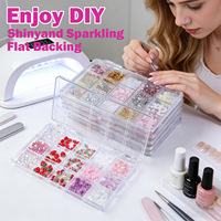 Décorations 3D pour ongles multicolores, boîte de 15 compartiments, kit de nail art en plastique avec nœuds, papillons, fleurs, cerises, style japonais tendance