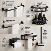 Ensemble d'accessoires de salle de bain modernes en acier inoxydable, fixation murale réglable, noir, porte-serviettes, porte-savon, porte-rouleau de papier toilette
