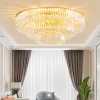 Lustre moderne en cristal transparent doré de luxe, lampe de plafond de haute qualité, trois couleurs, variateur LED, IP54, contrôle par capteur, personnalisable