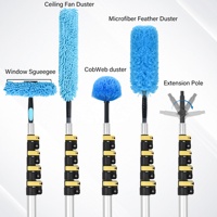 Perche télescopique en aluminium écologique de 12 pieds avec 4 têtes de dépoussiérage, brosse d'angle, raclette pour fenêtres, outils de nettoyage ménager