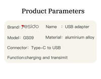 YESIDO GS09 Mini Adaptador OTG de Aleación de Aluminio USB Tipo C, Lector de Tarjetas U-disk, Convertidor de Ratón