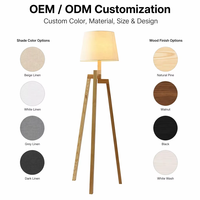 Lampe sur pied en bois LED avec abat-jour en tissu blanc, design minimaliste moderne, base à douille E26/E27 pour salon, chambre à coucher