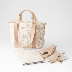<span class=keywords><strong>Sac</strong></span> <span class=keywords><strong>à</strong></span> couches matelassé floral élégant avec bretelles et accessoires de soins pour bébé - Product Image 1