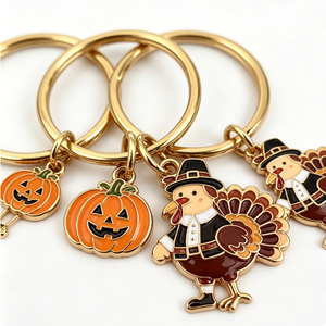 Llavero de aleación de zinc de Acción de Gracias con dijes de pavo y calabaza, estilo caricatura, regalo de recuerdo - Product Image 5