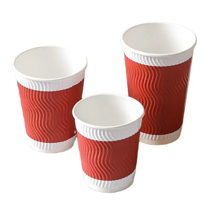 Custom printed double wall tea paper cups hot drink coffee paper cups recyclable ripple paper cup with lid