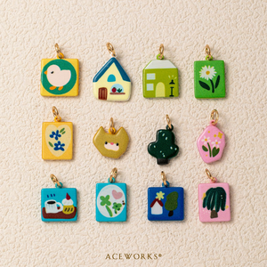 Contes de jardin peints |   Pendentif breloque en laiton plaqué or 18 carats, émail peint à la main, motifs maison, fleur, animaux mignons, pour la maison et le jardin, pour <span class=keywords><strong>bijoux</strong></span> DIY - Product Image 2