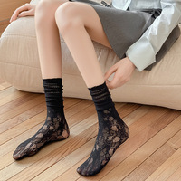 Chaussettes courtes antibactériennes blanches et noires pour femmes, fines, à dentelle, pour usage quotidien, chaussettes mi-mollet JK
