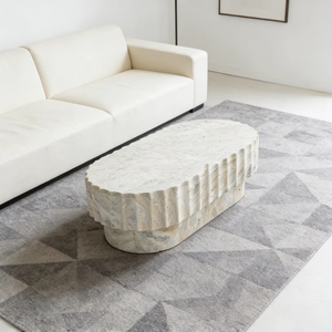 طاولة قهوة فاخرة مصممة بشكل بيضاوي من الترافرتين |   أثاث غرفة المعيشة - Product Image 3