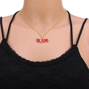 Wholesale Enameled Turkey Chain Necklace <strong>Turks</strong> Stainless Steel 18K Gold Plated Enamel Turkish National Flag Pendant - Product Image 3