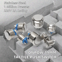 Interrupteur à bouton-poussoir tactile de 19 mm, tête ronde en métal, borne à vis, 1NO, CE, RoHS, pour contrôle industriel