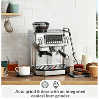 Cafetera Express de Acero Inoxidable, Prepare Lattes y Cappuccinos en Casa con Cafetera Manual con Molinillo Integrado