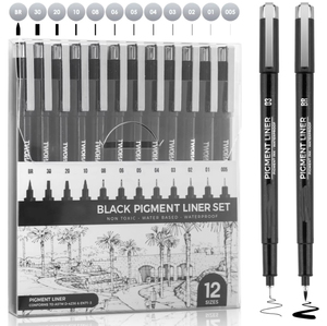 Vente Pas Cher Micro Stylo Couleur Noire <span class=keywords><strong>Dessin</strong></span> Fineliner Stylo 12 Marqueurs à Pointe Différente Croquis - Product Image 1