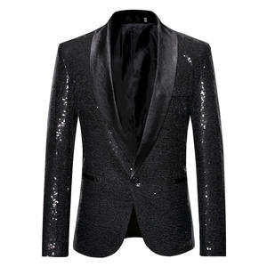 Uomo primavera autunno un bottone bello paillettes Glitter vestito giacca moda uomo bavero scollo a v festa di ballo gioventù cappotto top vestito - Product Image 2